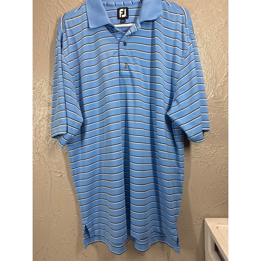 FootJoy Golf Polo Shirt Mens Blue Striped‎ Short Sleeve Sports Pullover Sz Large